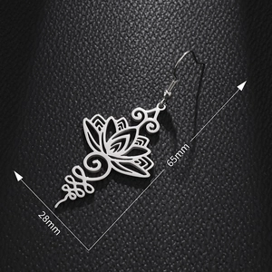 Elegant hollow lotus flower dangle earrings in polished stainless steel for women