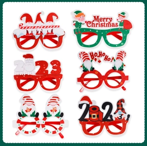Lot de 6 lunettes de Noël festives avec motifs de renne, Père Noël et Merry Christmas