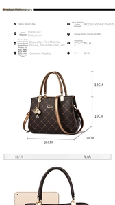 Detailed size specifications for the women handbag showing dimensions and iPad comparison