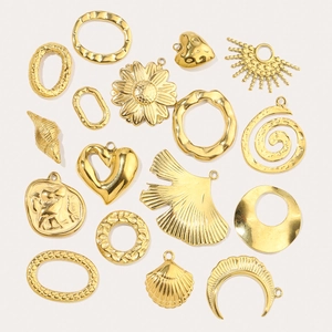 Golden stainless steel geometric heart flower ginkgo leaf charms for DIY jewelry making