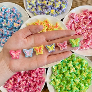 Butterfly Beads Acrylic Colorful Straight Hole Contrast Color DIY Jewelry Making Hair Accessory Handmade Craft
