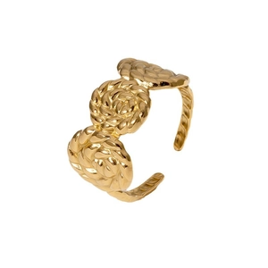 Poliertes Edelstahl-Ring mit 18k Goldbeschichtung und Webstruktur, offenes Design