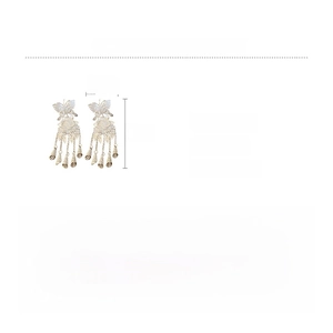 Detailed view of hollow butterfly tassel earrings with 8.5cm length measurements