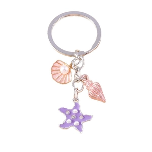 Fashion ocean themed keychain with pink shell, conch and purple starfish pendants