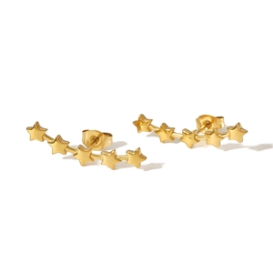 Polished 18k gold plated stainless steel five-star ear climbers for women