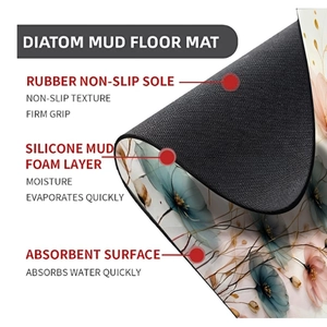 Detailed multi-layer structure of floral diatom mud floor mat with rubber non-slip backing