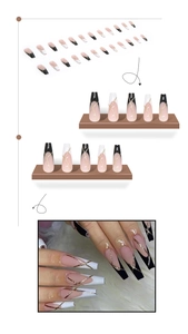 Detailed view of long ballerina press-on nails with French tips and gold glitter lines