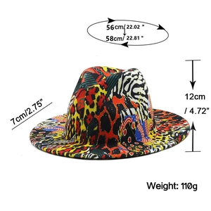 Striped pattern wool fedora hat with zebra and leopard print patchwork design for street style