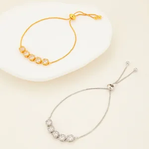 Adjustable moon-style box chain bracelet set with five square cubic zirconia stones