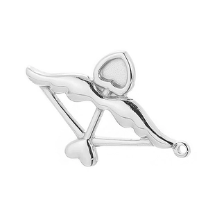 Detailed view of a silver stainless steel Cupid arrow pendant with heart element
