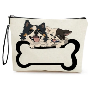 Borsa da trucco portatile in tela con stampa di gatti carini e cerniera nera sicura