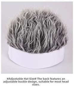 Detail view of the adjustable back buckle and fuzzy grey hair on the hip hop wig cap