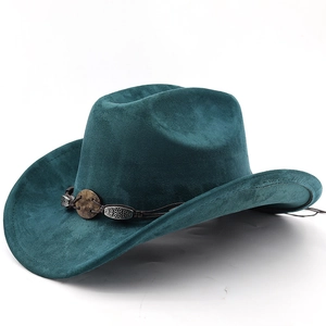 Chapeau de cowboy classique en suédine vert foncé avec boucle vintage et cordon