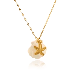 18K gold plated stainless steel necklace with natural shell pendant and gold starfish