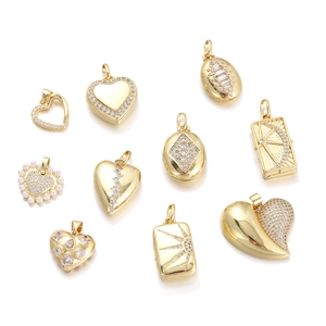 Heart Rectangle Oval Locket Charms 18K Gold Plated Copper Cubic Zirconia Artificial Pearl Sun Pendants Jewelry Making Accessories
