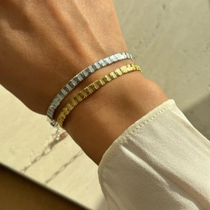 Minimalist 18k gold and silver plated stainless steel chain bracelets with textured finish