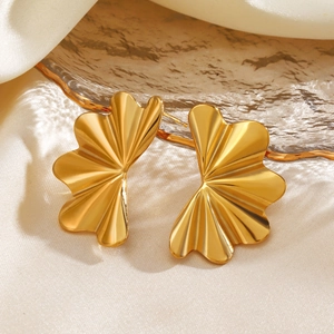 Boucles D'oreilles En Acier Inoxydable En Forme D'éventail Ondulé Bijoux De Mode Minimalistes Pour Femmes Élégant