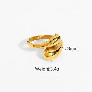 Fashionable gold-plated chunky stainless steel ring with 15.8mm size and 3.4g weight