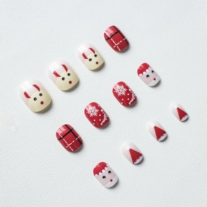 Christmas press-on nails set featuring reindeer, snowflakes, and festive patterns