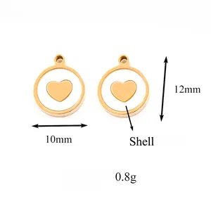 Golden stainless steel heart and shell pendant charms for DIY jewelry 12mm x 10mm