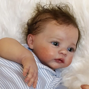 Realistic 49cm reborn baby doll Meadow with 3D hand-painted skin and blue eyes in stripe outfit