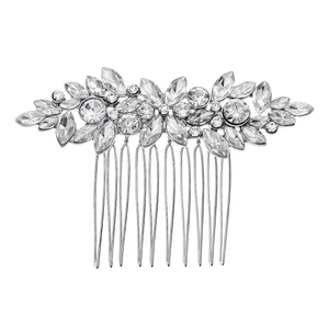Elegant bridal hair comb with silver metal and sparkling rhinestones in floral design