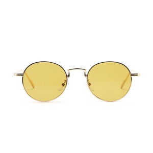 Retro small round sunglasses with gold metal frame and yellow lenses for men and women