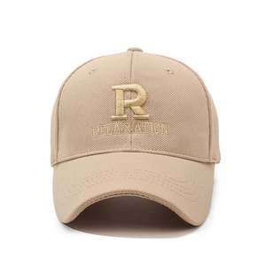Khaki embroidered R letter baseball cap with breathable pineapple fabric for sun protection