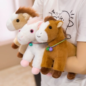 Cute Horse Plush Toy Soft Stuffed Pony Doll With Bell Collar Cartoon Animal Figure For Kids Room Decor Birthday Gift