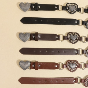 Western style PU leather belts with heart buckles and metal studs in three colors