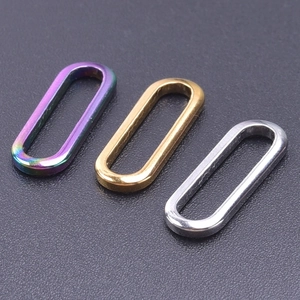 Macro detail of oval stainless steel rings in rainbow gold and silver vacuum plating