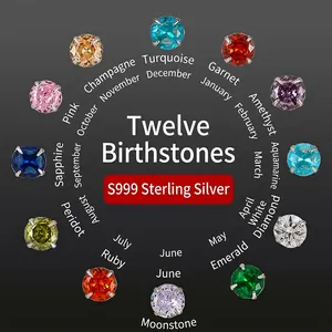 S999 Sterling Silver 12 Months Birthstone Stud Earrings For Women Hypoallergenic Round Zirconia Four-Prong Jewelry Gift