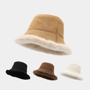 Chapeau Bob D'hiver En Suède Avec Bordure En Fausse Fourrure Épais Chaud Coupe-vent Mode Décontracté Pour Femmes