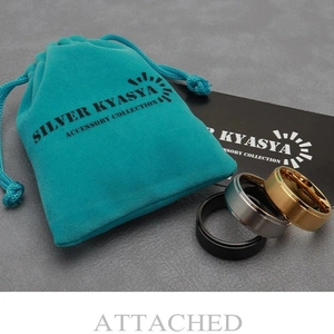 Three brushed matte stainless steel rings in black, silver, and gold with a velvet pouch