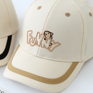 Kids dinosaur funny embroidery baseball cap with cream canvas and khaki brim detail