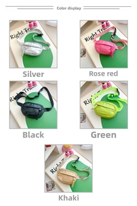 Kids nylon crossbody waist bags in silver, rose red, black, green and khaki color options