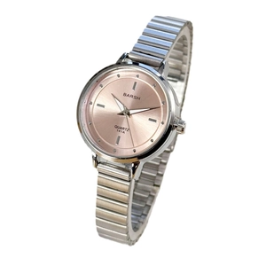 Elegant silver chain watch for women featuring a minimalist pink dial and quartz movement