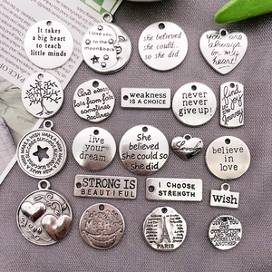 Zinc alloy inspirational quote charms in vintage silver finish for DIY jewelry making