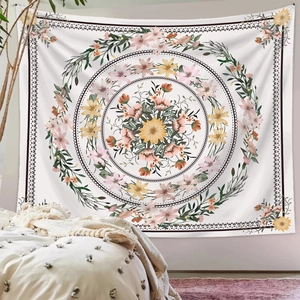 Bohemian floral mandala tapestry wall hanging for cozy bedroom room decor aesthetics