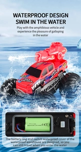 Detail of waterproof battery compartment with 7.4V lithium battery for amphibious RC truck