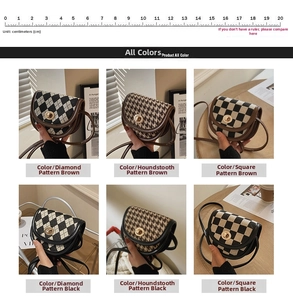 Detailansicht der Retro Mini-Satteltaschen mit Hahnentritt- und Karomuster und Skala