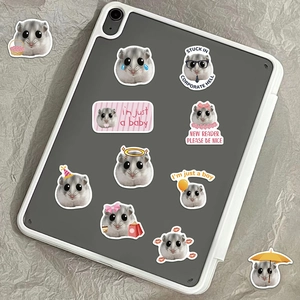 Funny hamster meme stickers for laptop and tablet featuring creative office lifestyle designs