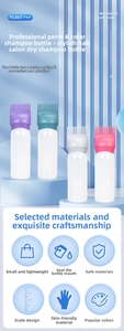 Detail of multi-colored hair dye bottles with scale marks and specialized comb heads