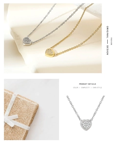 Detail of heart necklace with sparkling pavé zircons in elegant gold gift packaging