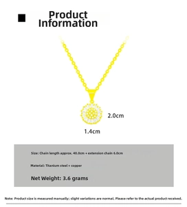 Detailed size specifications and sunflower pendant measurements for gold jewelry