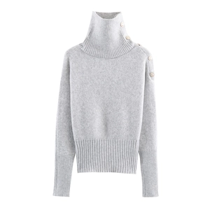 Maglione In Maglia A Dolcevita Da Donna Manica Lunga Bottoni Sulla Spalla Top Elegante Casual