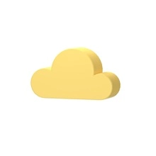 Detail view of a yellow cloud-shaped wireless key finder with smooth 3D texture