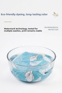 Detail of colorfast microfiber beach towel with sea shells print in clear water