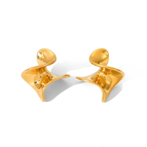 Detailed view of polished 18K gold-plated stainless steel earrings with spiral texture