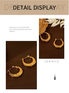 Detail display of gold-plated geometric earrings with spiral textures and star patterns
